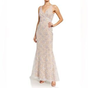 Dress the Population Helen Sleeveless Wrap Top Lace Gown size large NWT